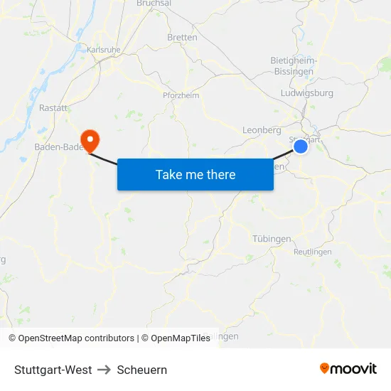 Stuttgart-West to Scheuern map