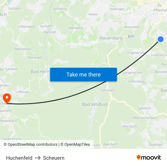 Huchenfeld to Scheuern map