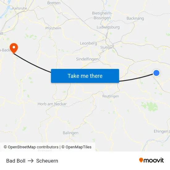 Bad Boll to Scheuern map