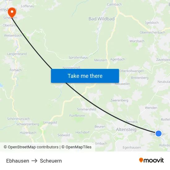 Ebhausen to Scheuern map