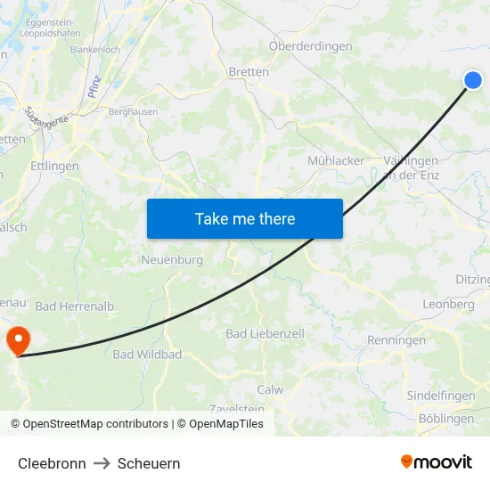 Cleebronn to Scheuern map