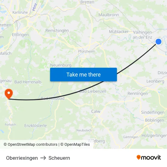 Oberriexingen to Scheuern map
