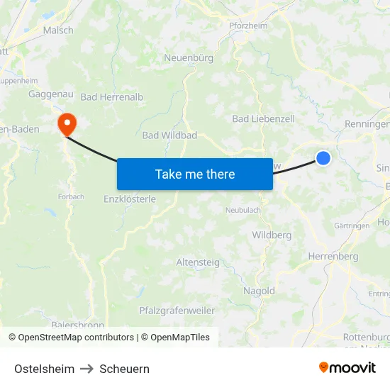 Ostelsheim to Scheuern map