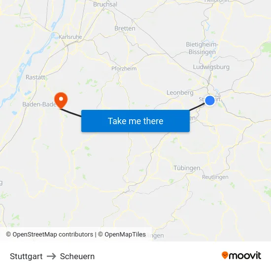 Stuttgart to Scheuern map