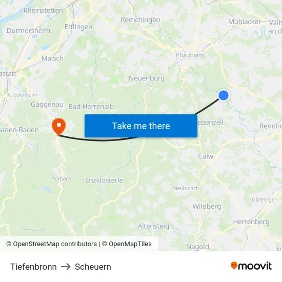Tiefenbronn to Scheuern map