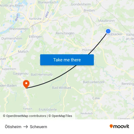 Ötisheim to Scheuern map