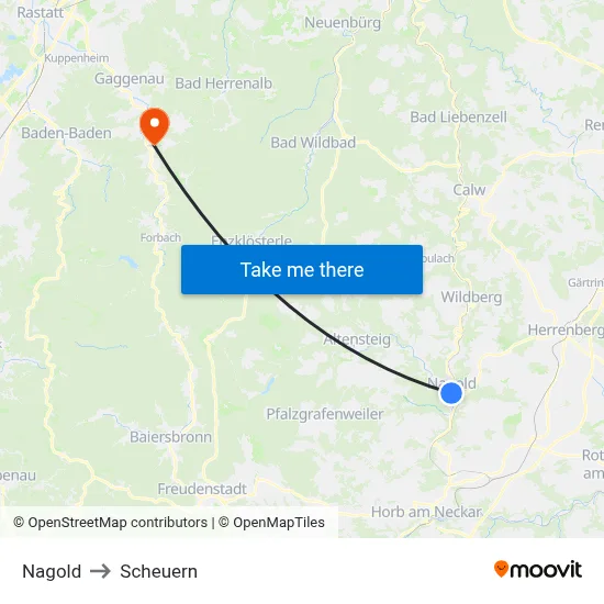 Nagold to Scheuern map