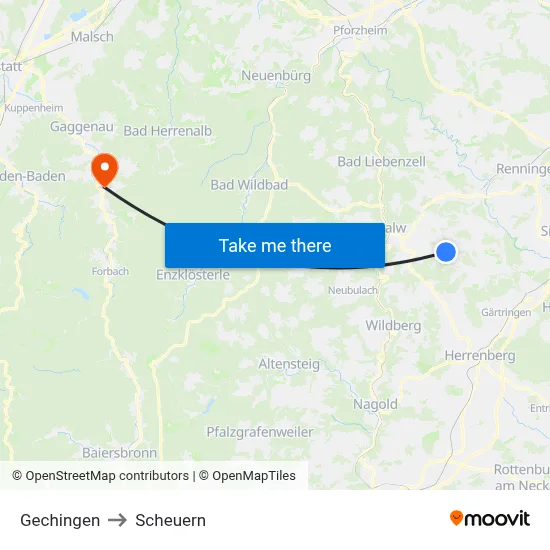 Gechingen to Scheuern map
