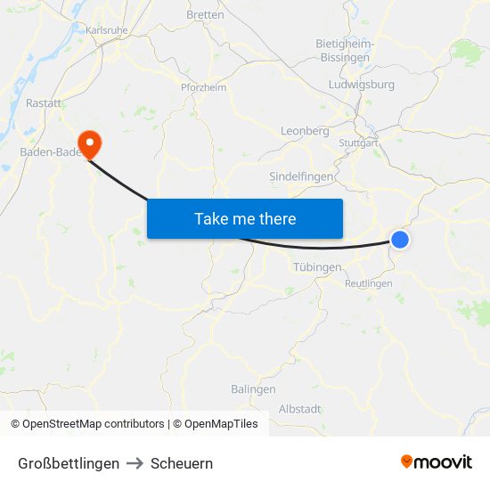 Großbettlingen to Scheuern map