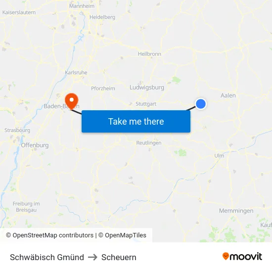 Schwäbisch Gmünd to Scheuern map