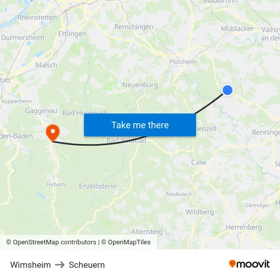 Wimsheim to Scheuern map