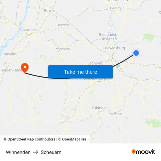 Winnenden to Scheuern map