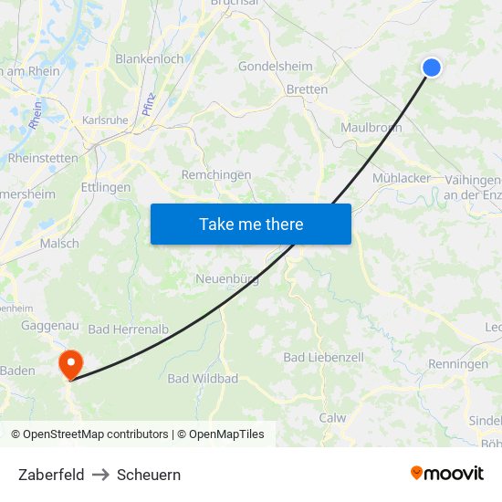 Zaberfeld to Scheuern map