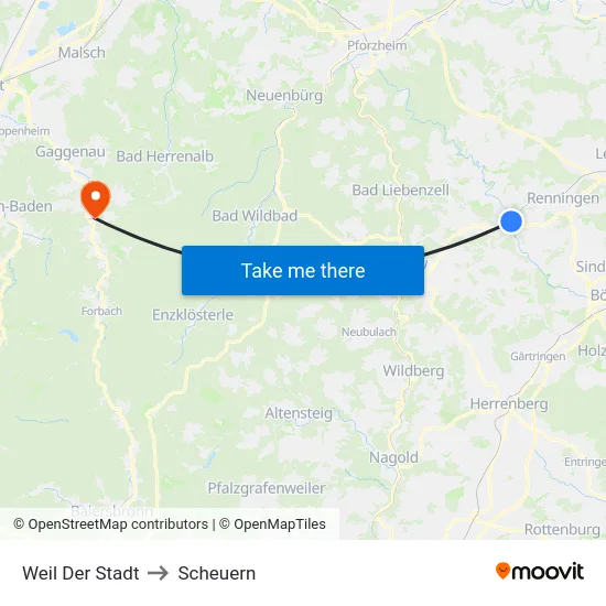 Weil Der Stadt to Scheuern map