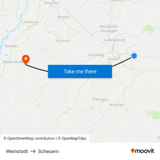 Weinstadt to Scheuern map