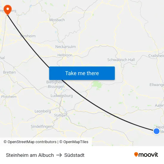 Steinheim am Albuch to Südstadt map