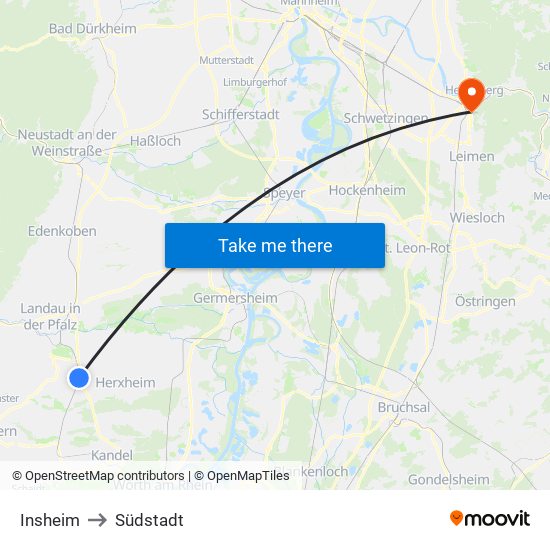 Insheim to Südstadt map