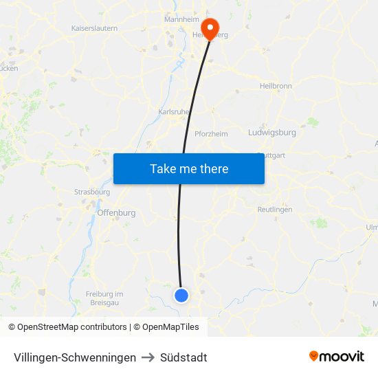 Villingen-Schwenningen to Südstadt map