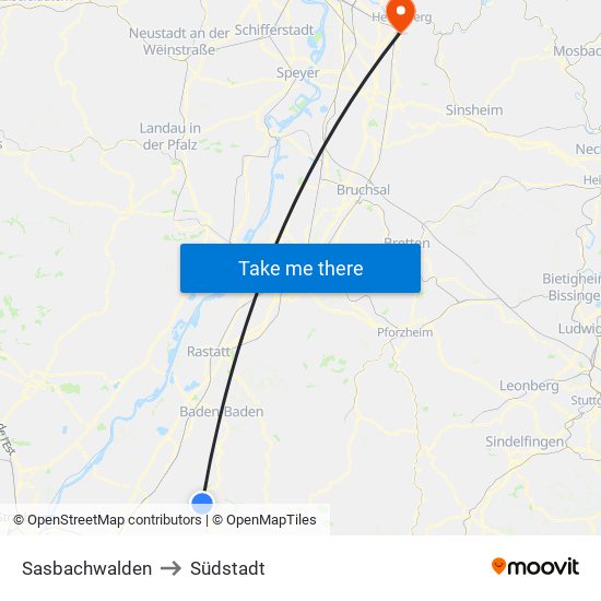 Sasbachwalden to Südstadt map