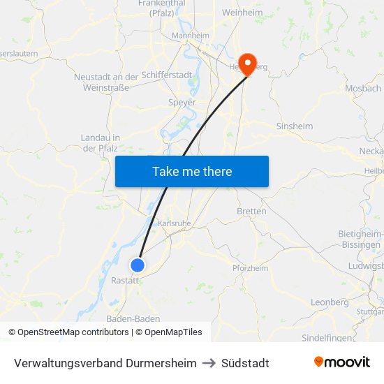Verwaltungsverband Durmersheim to Südstadt map