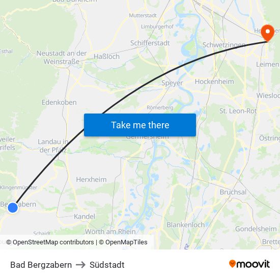 Bad Bergzabern to Südstadt map