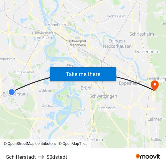 Schifferstadt to Südstadt map