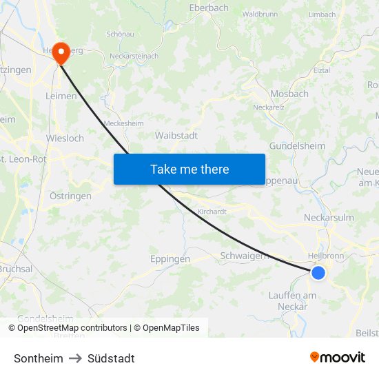 Sontheim to Südstadt map