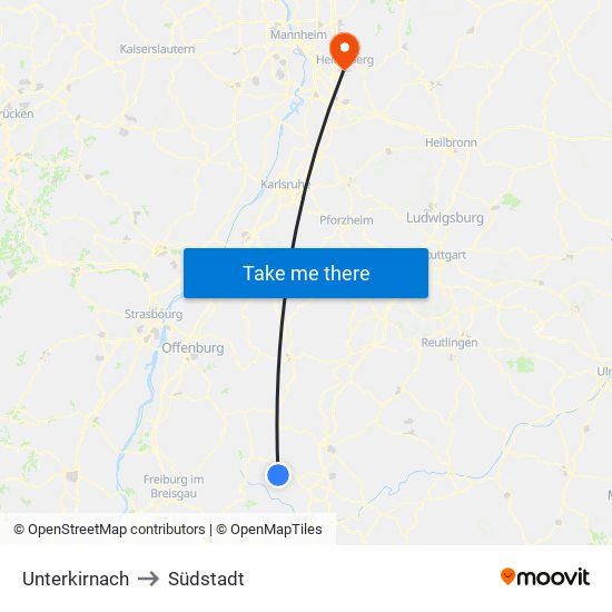 Unterkirnach to Südstadt map