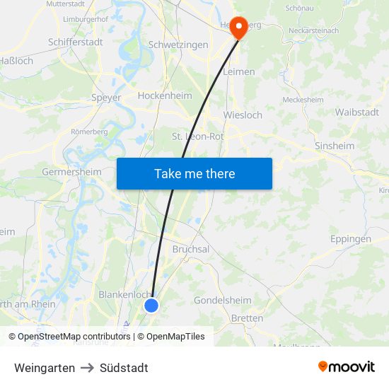 Weingarten to Südstadt map