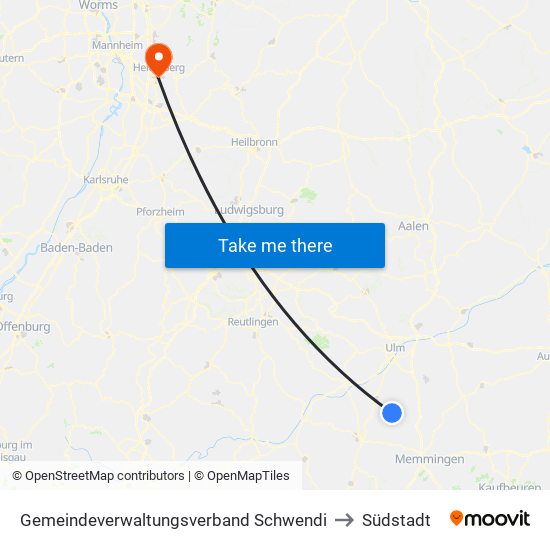 Gemeindeverwaltungsverband Schwendi to Südstadt map