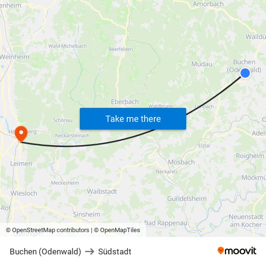 Buchen (Odenwald) to Südstadt map