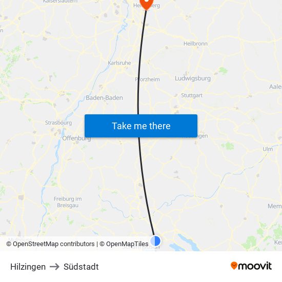 Hilzingen to Südstadt map