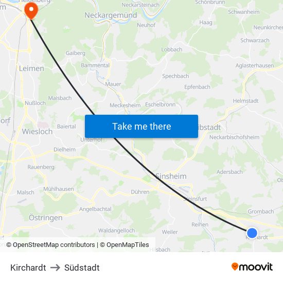 Kirchardt to Südstadt map