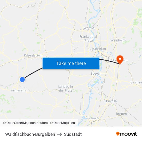 Waldfischbach-Burgalben to Südstadt map