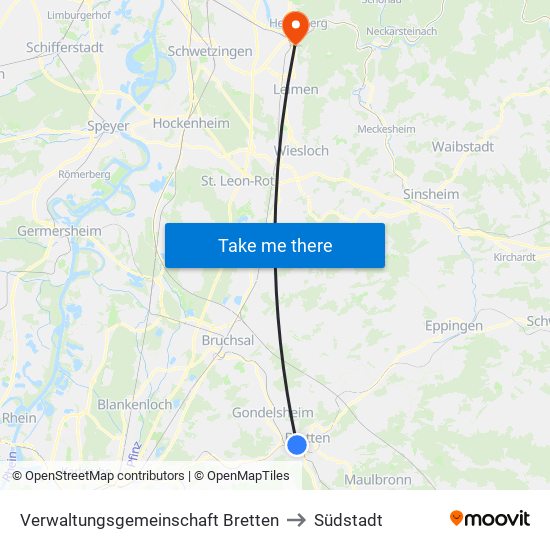 Verwaltungsgemeinschaft Bretten to Südstadt map