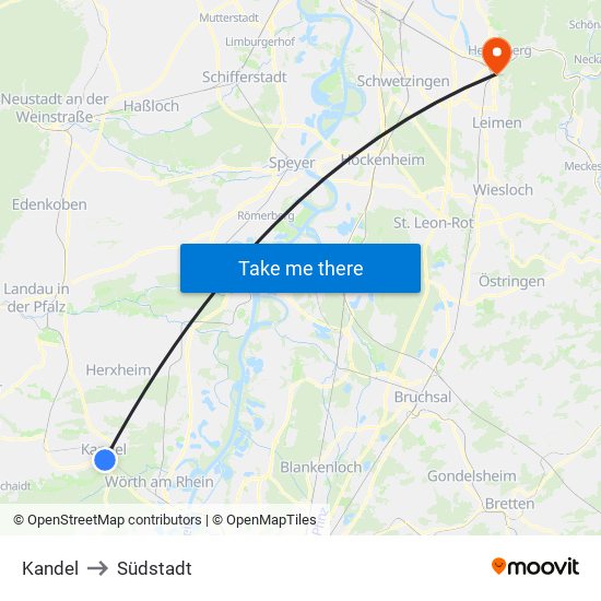 Kandel to Südstadt map