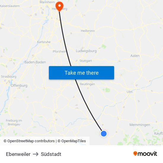 Ebenweiler to Südstadt map