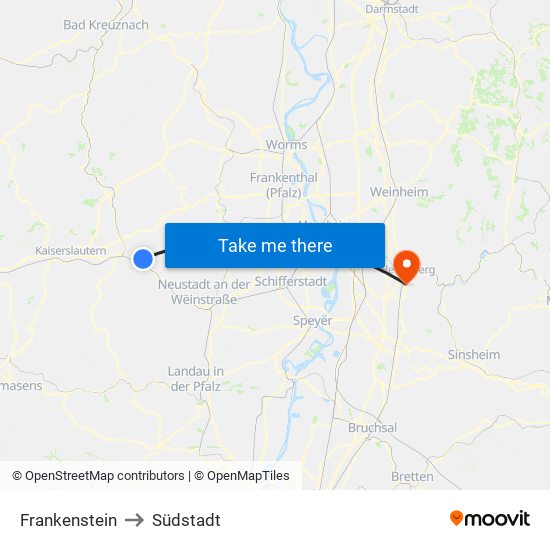 Frankenstein to Südstadt map