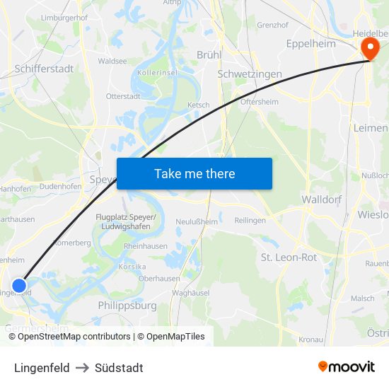 Lingenfeld to Südstadt map