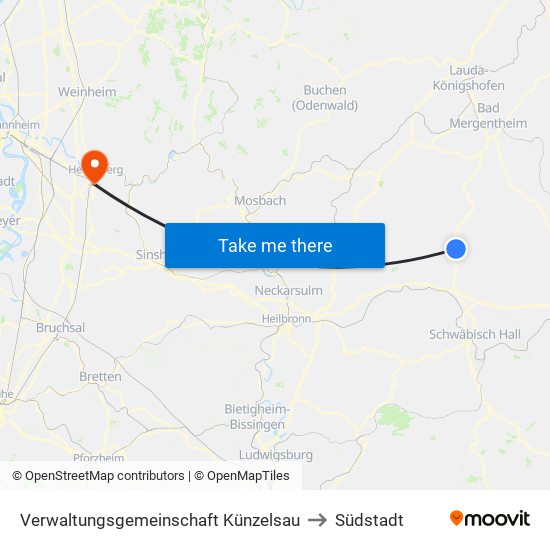 Verwaltungsgemeinschaft Künzelsau to Südstadt map