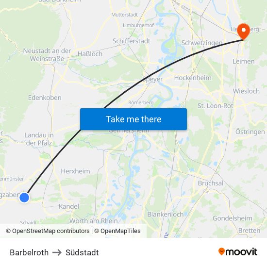 Barbelroth to Südstadt map