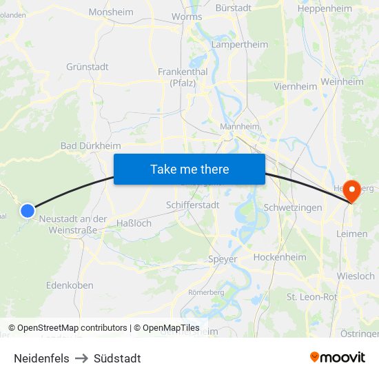 Neidenfels to Südstadt map