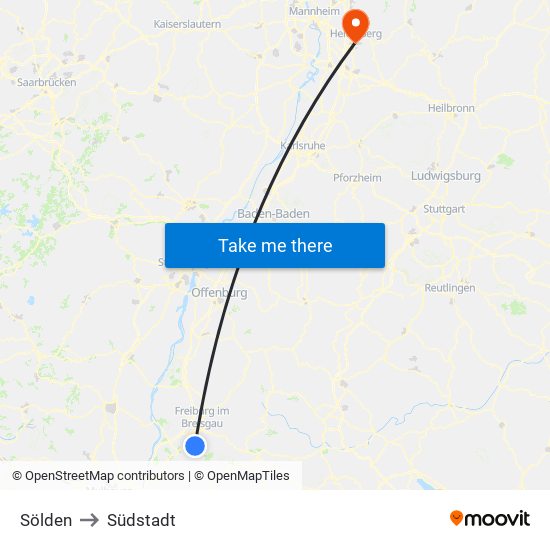 Sölden to Südstadt map