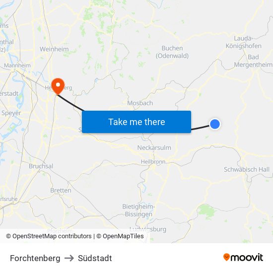 Forchtenberg to Südstadt map