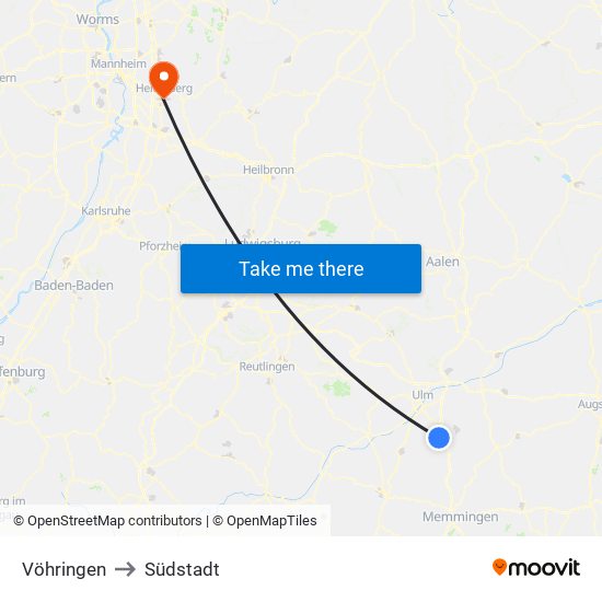 Vöhringen to Südstadt map