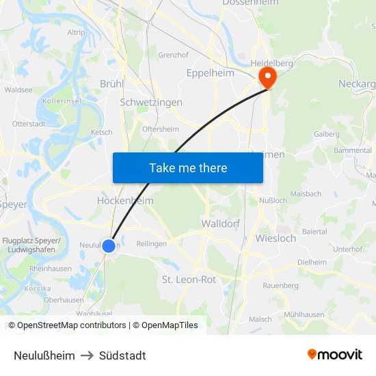 Neulußheim to Südstadt map