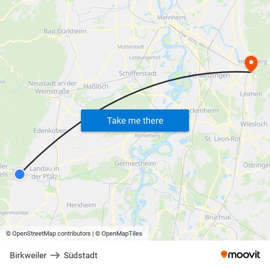 Birkweiler to Südstadt map