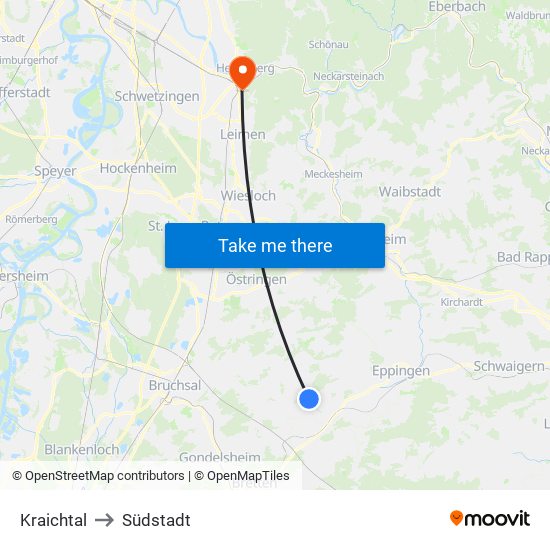 Kraichtal to Südstadt map