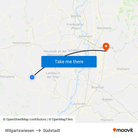 Wilgartswiesen to Südstadt map