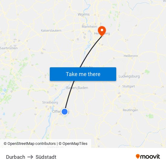 Durbach to Südstadt map